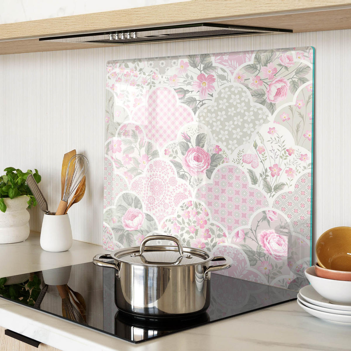 GLASPLATTE 60x52 cm Rosen und Ornamente - Pink, Glas (60/0.4/52cm) - TULUP