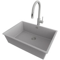 UNTERBAUSPÜLE GRANIT London, 2-er set Grau 66/47 cm 1 Becken + Küchenarmatur 40/20 cm + Ablauf-Set ab 70er Unterschrank - Grau, Kunststoff (66/20/47cm) - Primagran