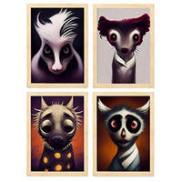 POSTER Set mit 4 Rot Tier im T Burton Goth Stil A3 Rahmen aus hellem Holz - Beige, Papier (29.7/3cm) - Nacnic