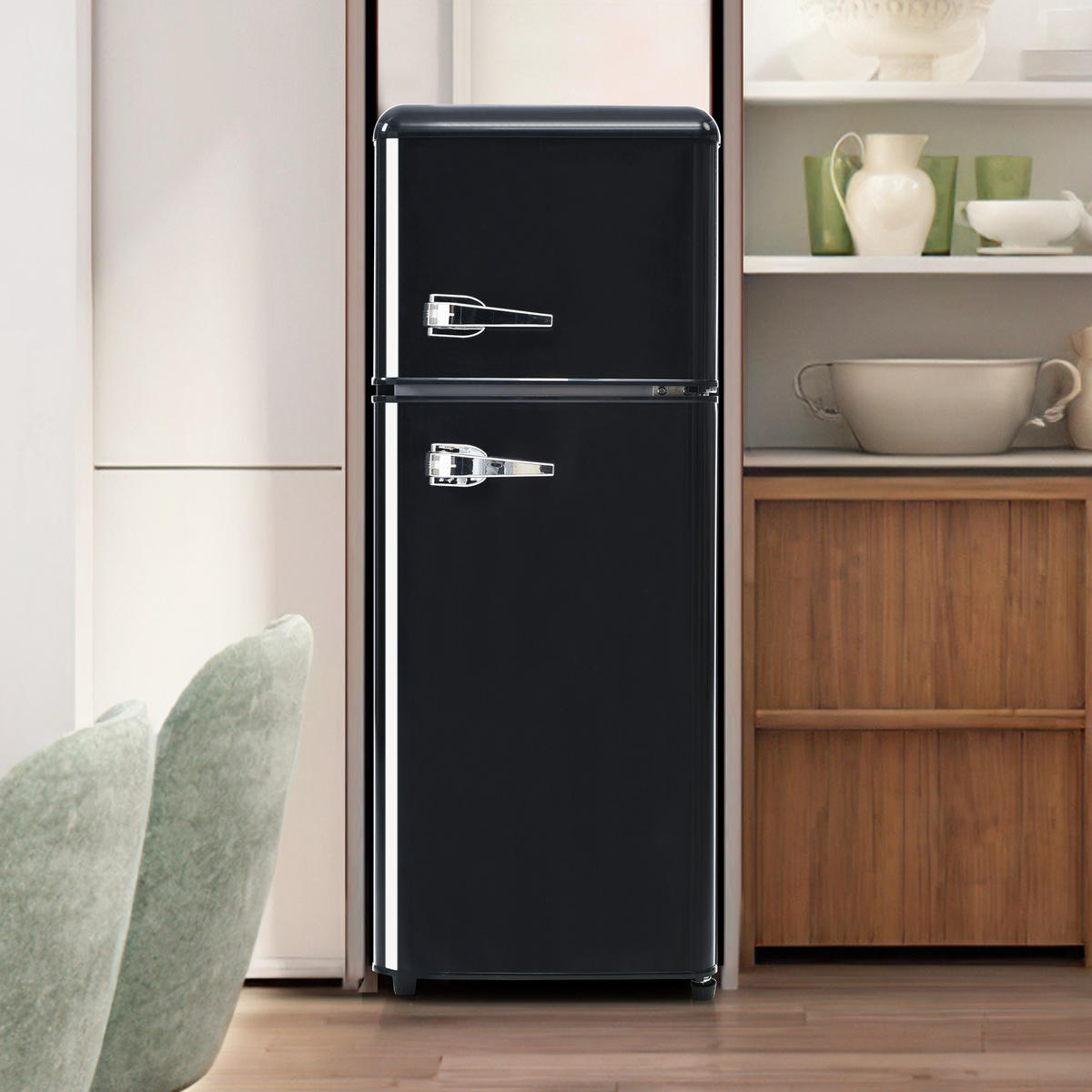 KUHLSCHRANK 41/45.5/105.5 cm Schwarz mit 92 Liter Gesamtvolumen und LED-Licht - Schwarz, Kunststoff (45.5/105.5/41cm) - Oxeza
