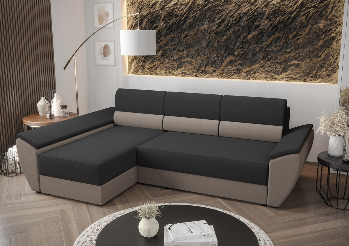ECKSOFA L REBI L3 Rainbow 27/83 Links mit Schlaffunktion, Grau/Beige - Beige/Grau, Textil (251/140cm)