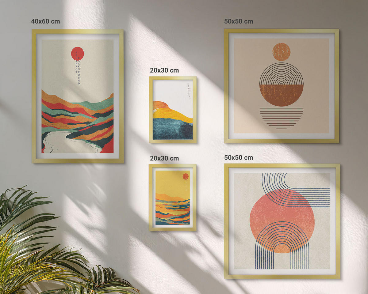 WANDBILDER 5er Set - 50x50 cm & 20x30 cm & 40x60 cm Goldrahmen - Abstrakte Berglandschaften - Goldfarben, Kunststoff (40/60cm) - ArtPrintCave