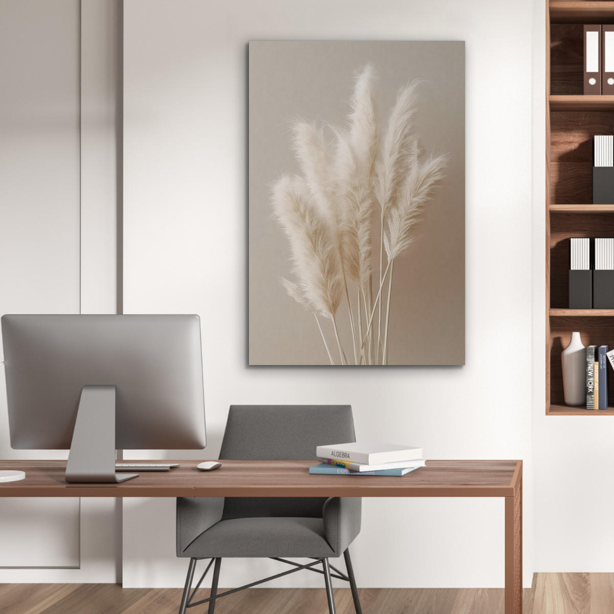 AKUSTIKBILD Pampasgras - Federn - Pastell - Weiß Wanddeko 60x90 cm - Naturfarben, Kunststoff (60/90/0.9cm) - MuchoWow