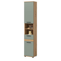 HOCHSCHRANK Salbei, Artisan Eiche 35 x 191 cm, Badschrank mit vielen Fächern - Salbeigrün/Schwarz, Holzwerkstoff/Kunststoff (35/191/31cm) - Inn.Furn