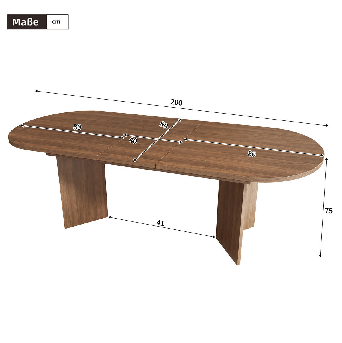 ESSTISCH 160/200 x 90 cm ausziehbar mit abgerundeten Ecken, 18 mm MDF-Tischplatte, Nussbaum - Walnussfarben, Holzwerkstoff (200/90/75cm) - Redom