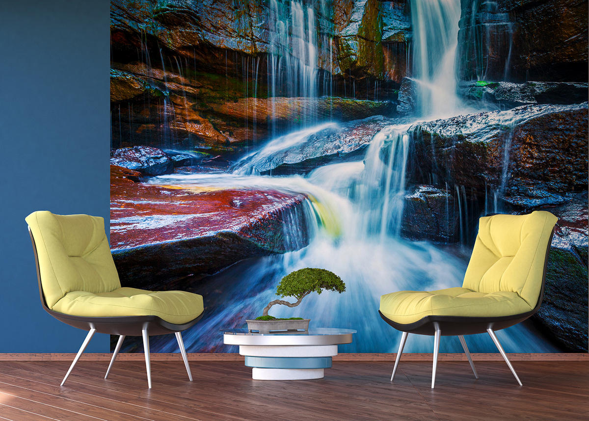 FOTOTAPETE Wasserfall 375 x 270 cm - Blau, Papier (375/270cm) - Sanders & Sanders