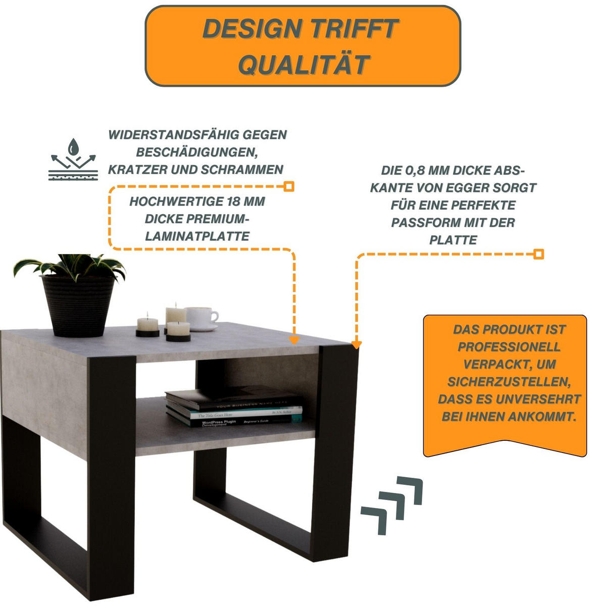 COUCHTISCH Karo65 65/45/53,6 - Dunkelgrau/Schwarz, Holzwerkstoff (53/65/45cm) - RAUMHIRSCH FURNITURE