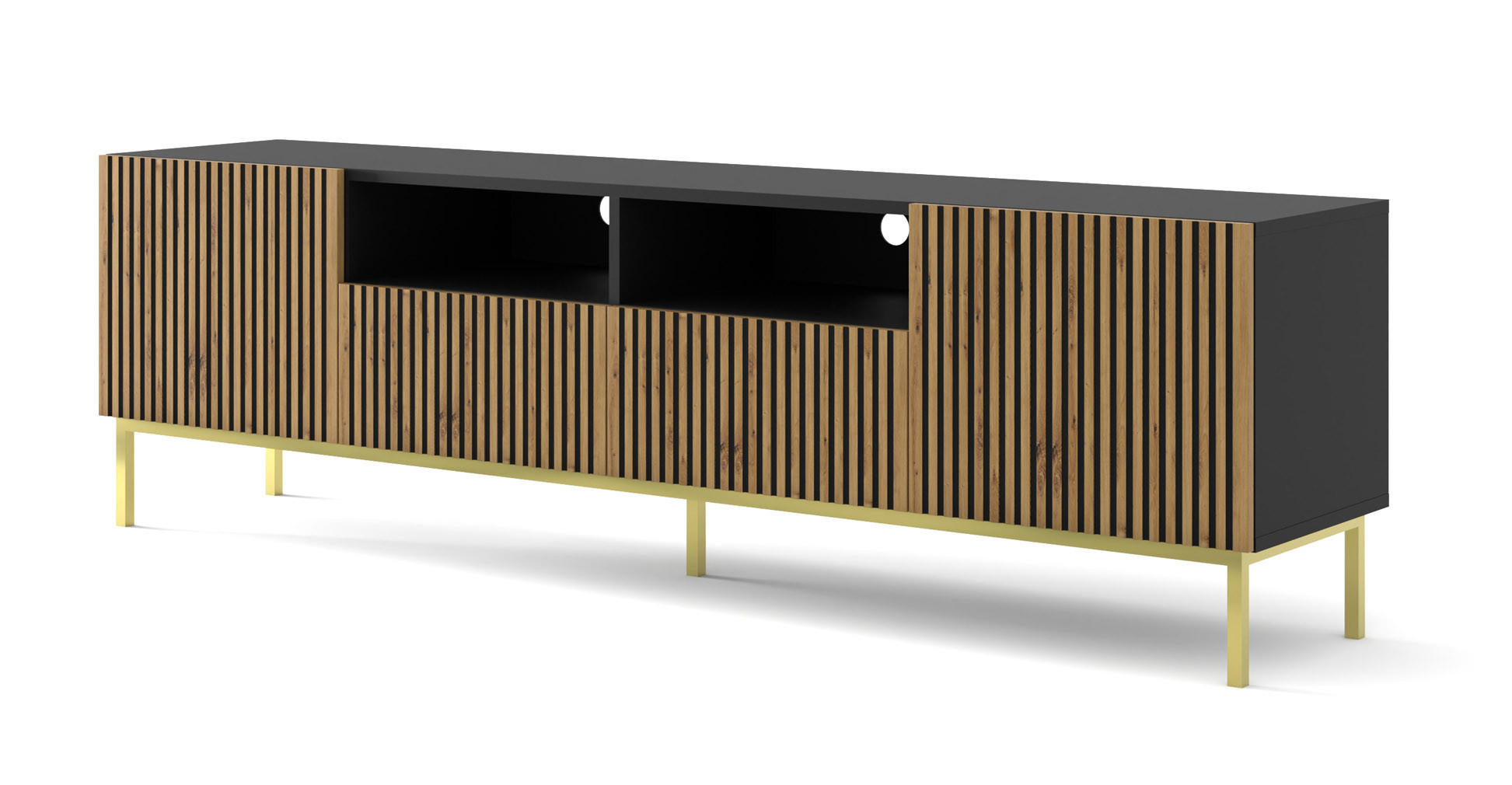 TV LOWBOARD Schwarz, Artisan-Schwarz, Gold 200/58/42 - Goldfarben/Schwarz, Holzwerkstoff (200/58/42cm) - RAUMHIRSCH FURNITURE