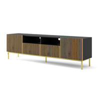 TV LOWBOARD Schwarz, Artisan-Schwarz, Gold 200/58/42 - Goldfarben/Schwarz, Holzwerkstoff (200/58/42cm) - RAUMHIRSCH FURNITURE