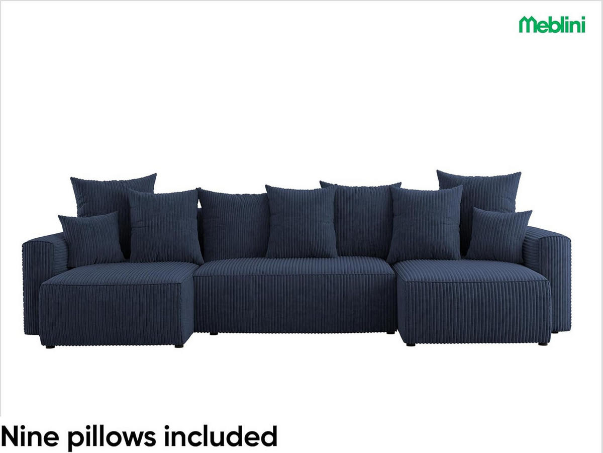 ECKSOFA DAVE U - Blau/Schwarz, Holzwerkstoff (312/142cm) - Meblini