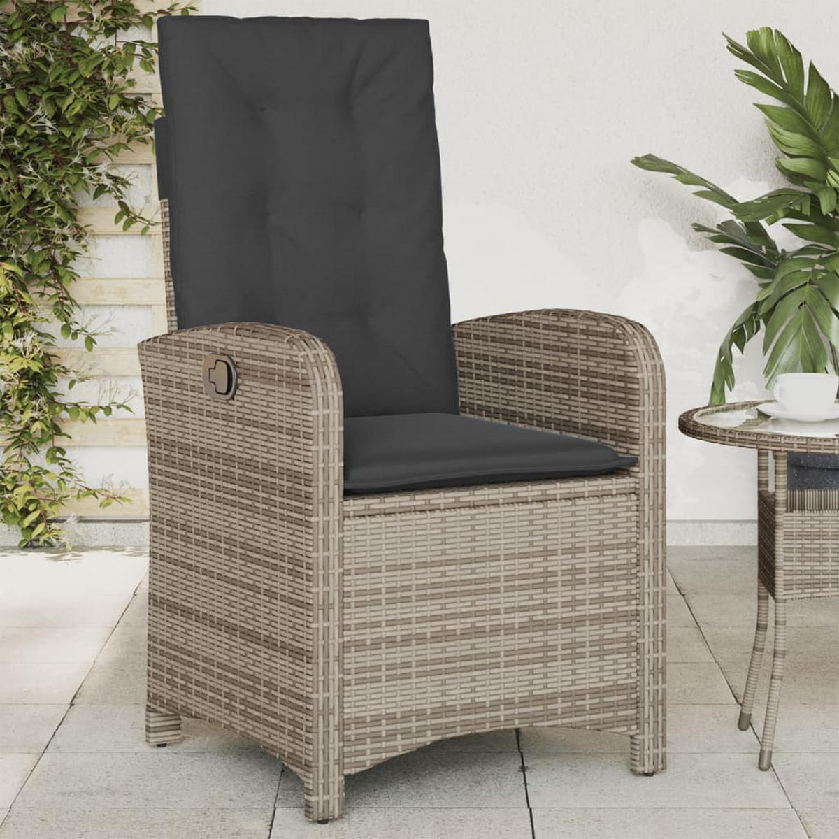 GARTENSESSEL Verstellbar Mit Kissen Grau Poly Rattan - Grau, Kunststoff (57/93/58.5cm) - vidaXL