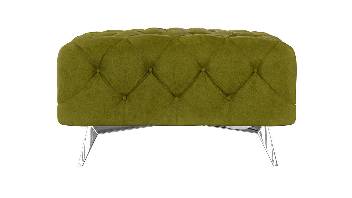 HOCKER Chesterfield Laura Olive Samt - Silberfarben/Olivgrün, Holz/Textil (80/45/80cm) - S-Style Möbel