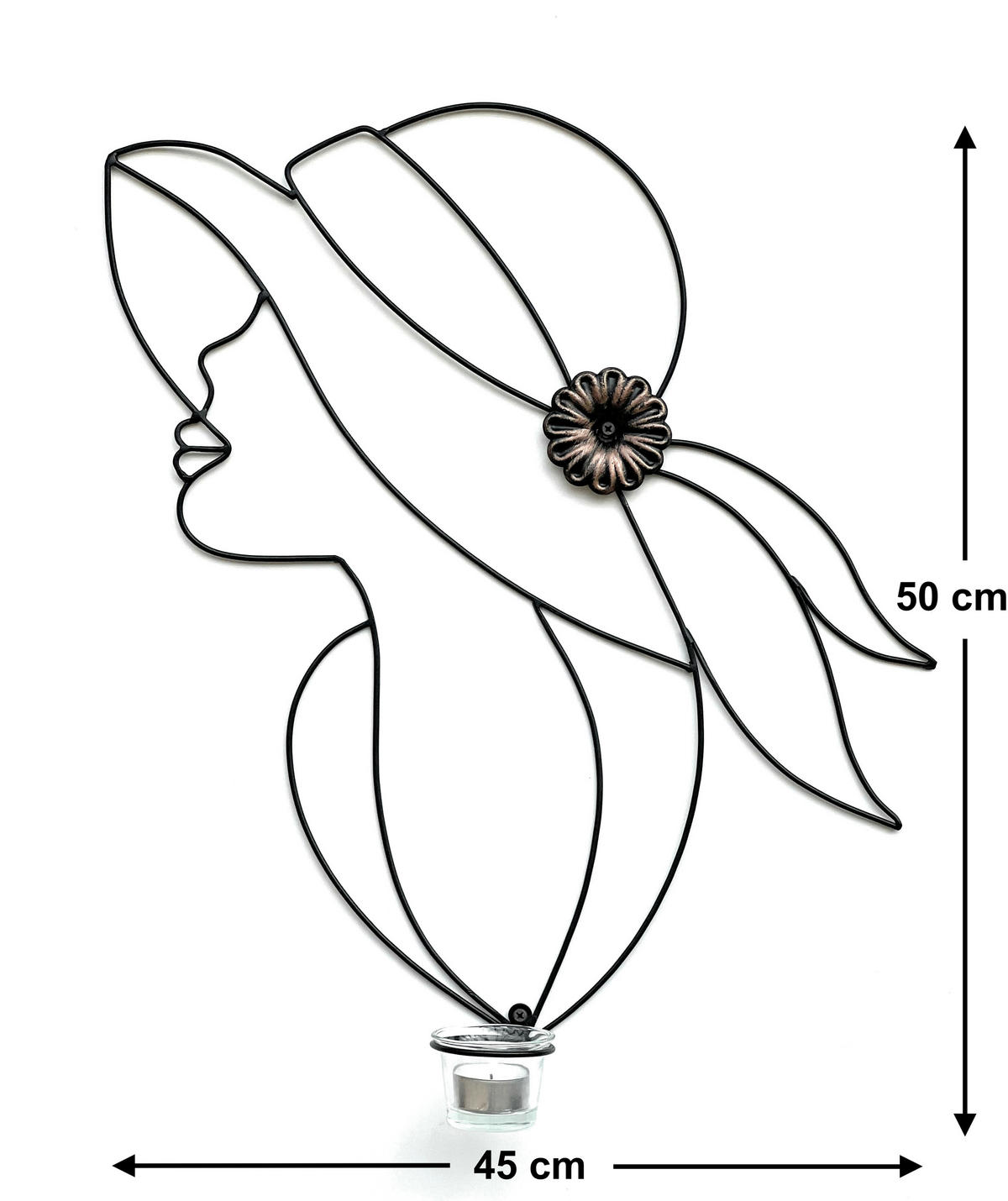 WANDTEELICHTHALTER 1-flammig mit Glas Metall Schwarz 50 cm - Schwarz, Metall (50cm) - DanDiBo