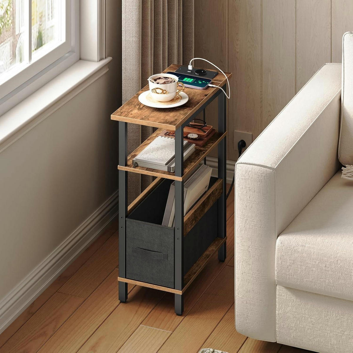 BEISTELLTISCH mit Ladestation 50.5 x 20 x 63 cm - Braun, Holzwerkstoff (50.5/20/63cm)