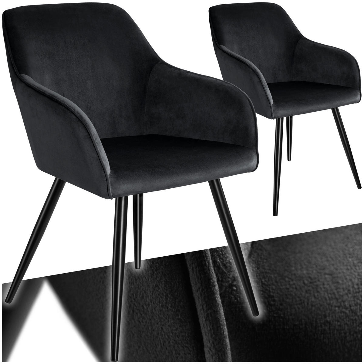 ESSZIMMERSTUHL 2er Set Marilyn 58 x 62 x 82 cm schwarz - Schwarz, Textil (58/82/62cm) - tectake