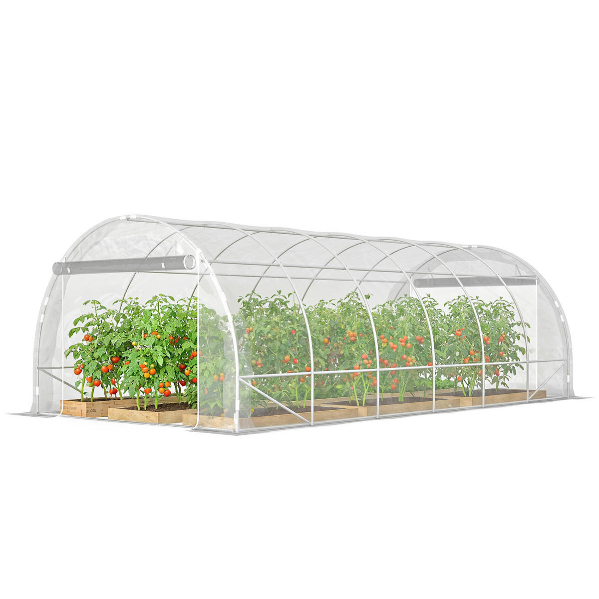 GEWÄCHSHAUS DE-12061 mit 2 Rolltüren & PE-Bache 150 g/m² Transparent - Transparent, Metall (296/199/597cm) - ComfortXL