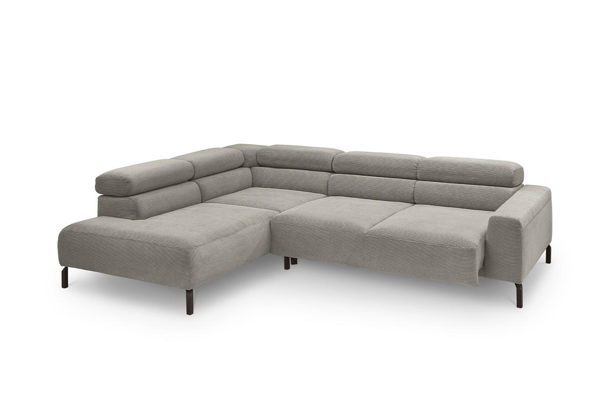 ECKSOFA MIT MOTORISCHEM SITZVORZUG DELIA Grau Cord - Schwarz/Grau, Textil/Metall (276/219cm) - KAWOLA