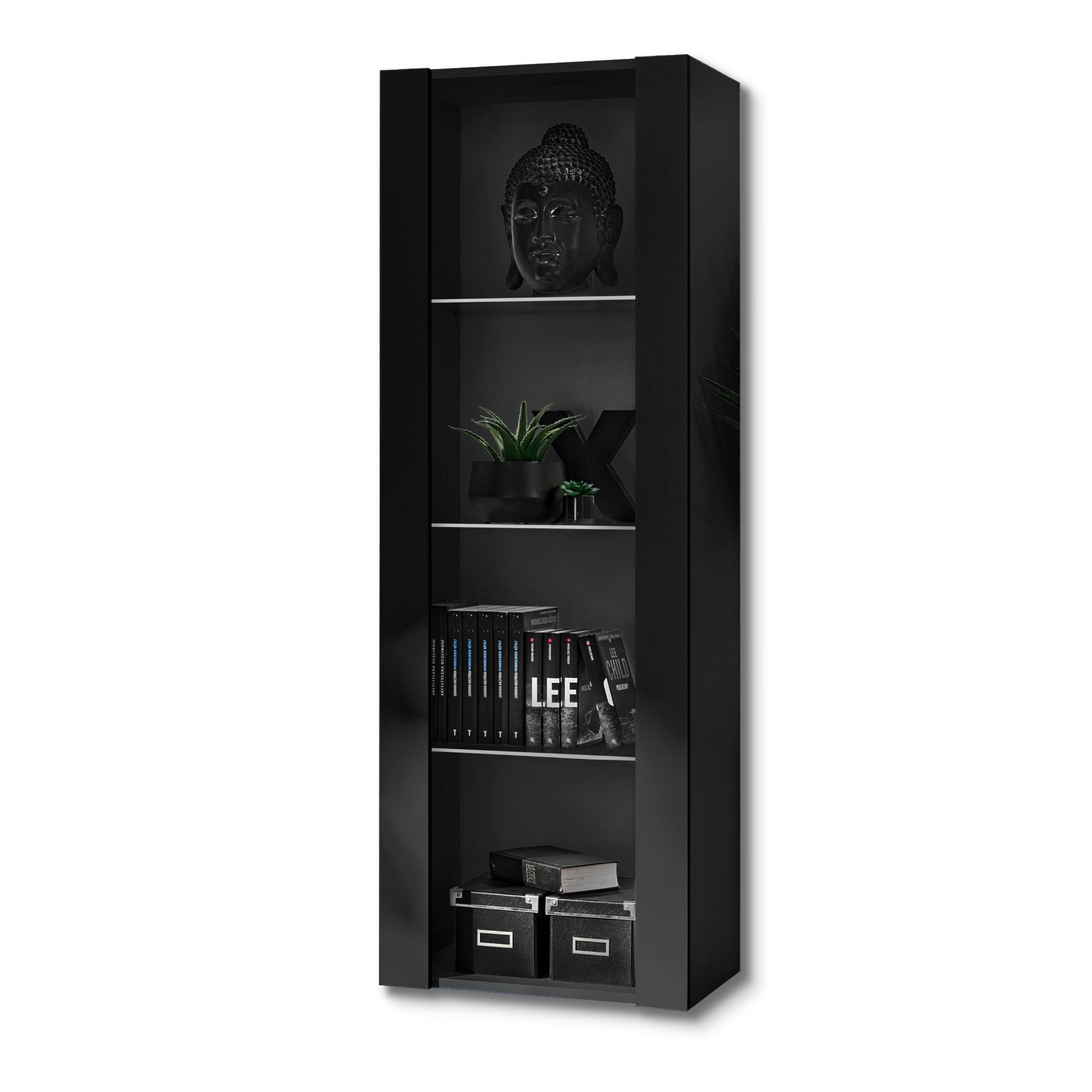 Komodee Vitrine Schwarz, Schwarz 55x159x35 cm
