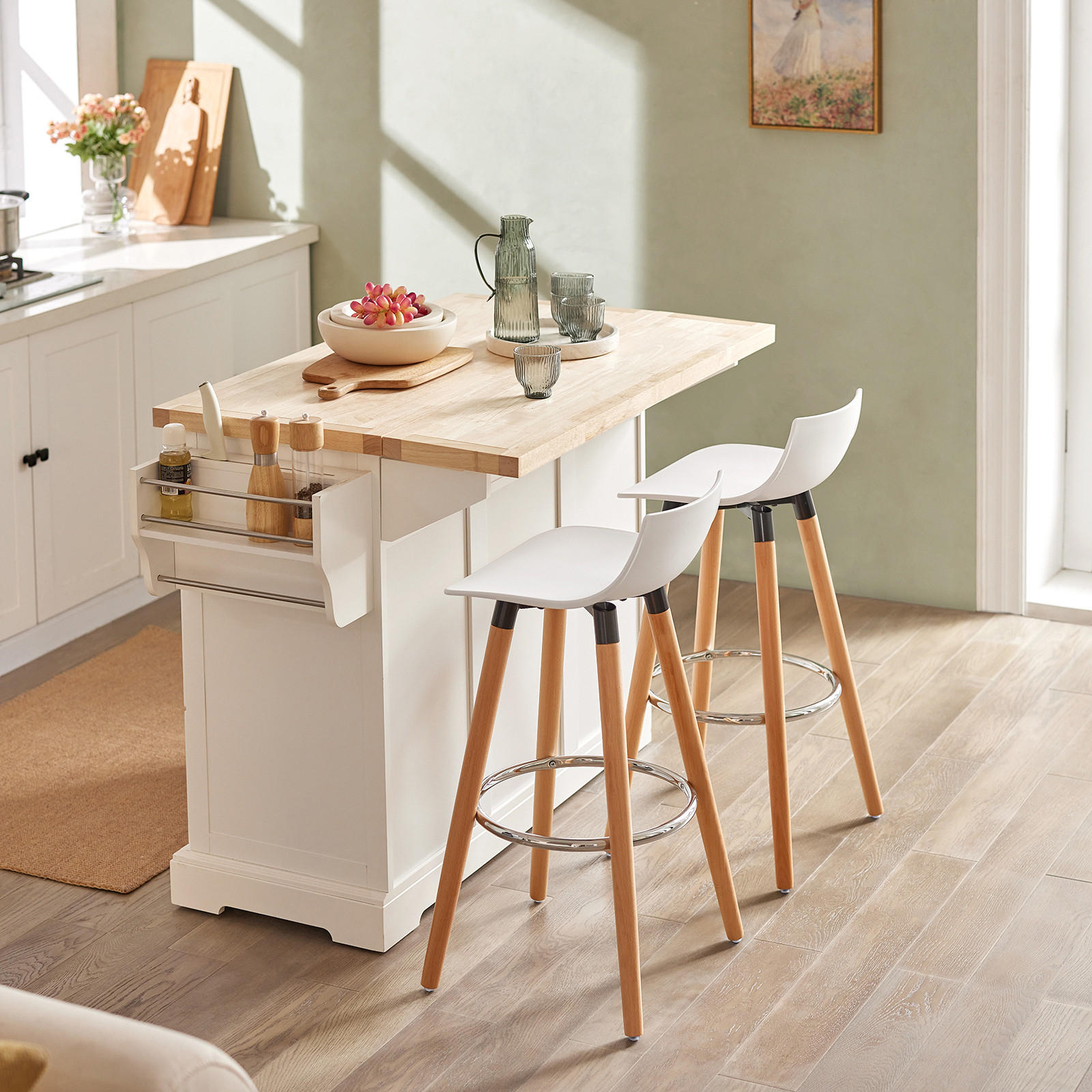 BARHOCKER Buche Weiß - Weiß/Braun, Holzwerkstoff/Kunststoff (40/84/41cm) - SoBuy