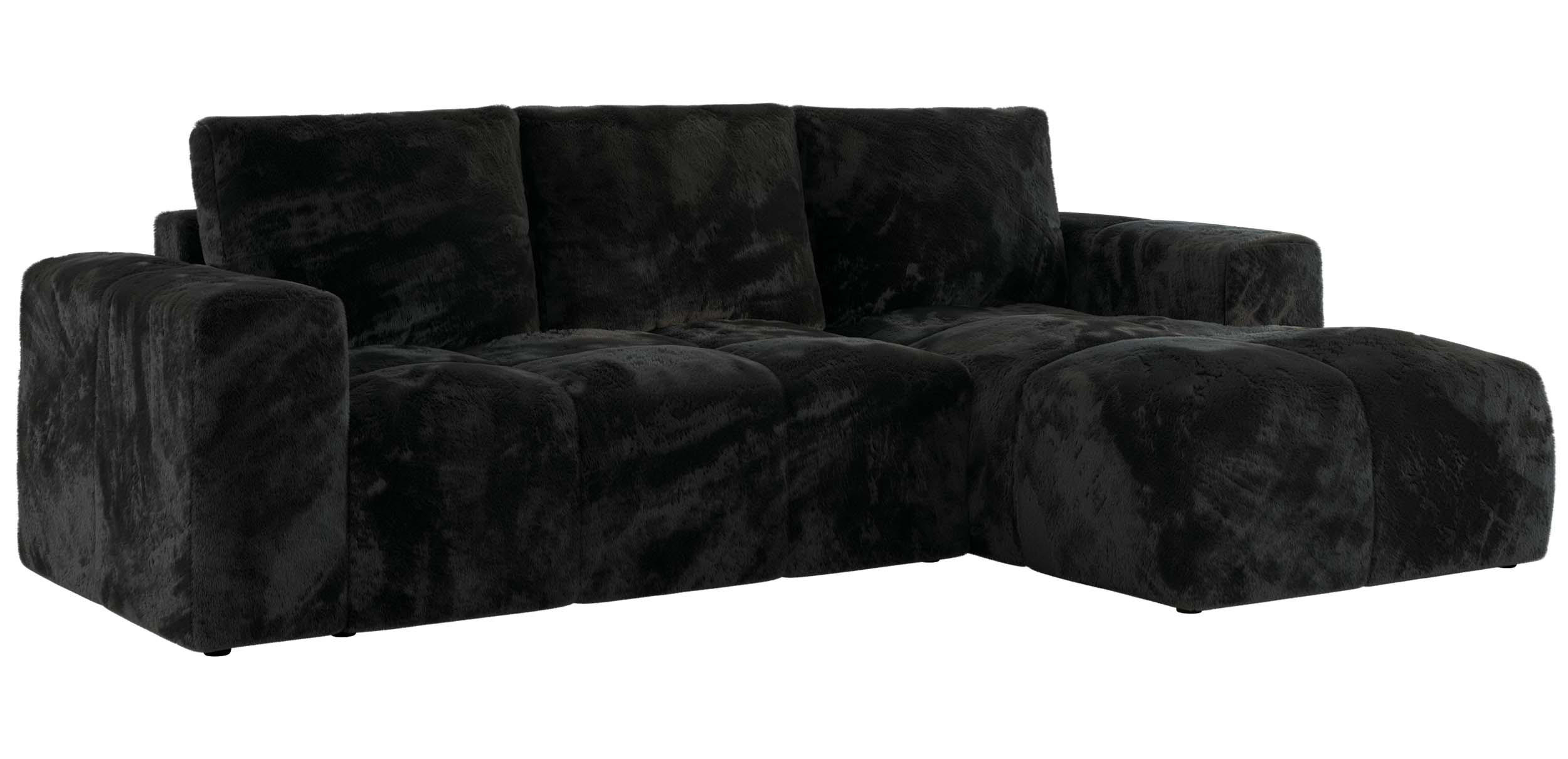 ECKSOFA MONIVA Schwarz Plüsch - Rechts - Schwarz, Textil (266/164cm) - MKS