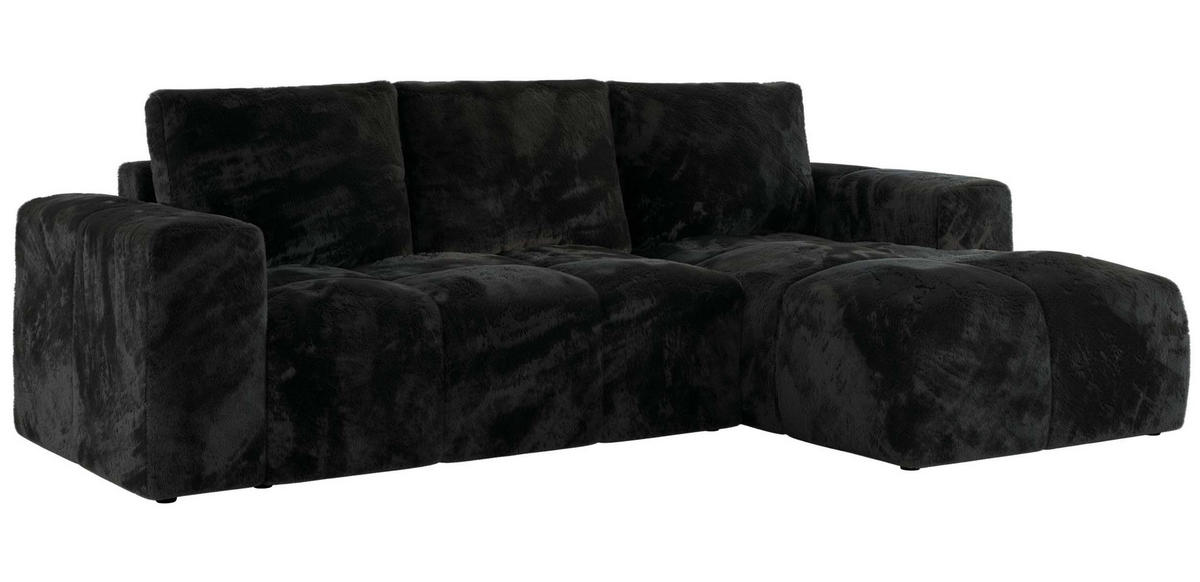 ECKSOFA MONIVA Schwarz Plüsch - Rechts - Schwarz, Textil (266/164cm) - MKS