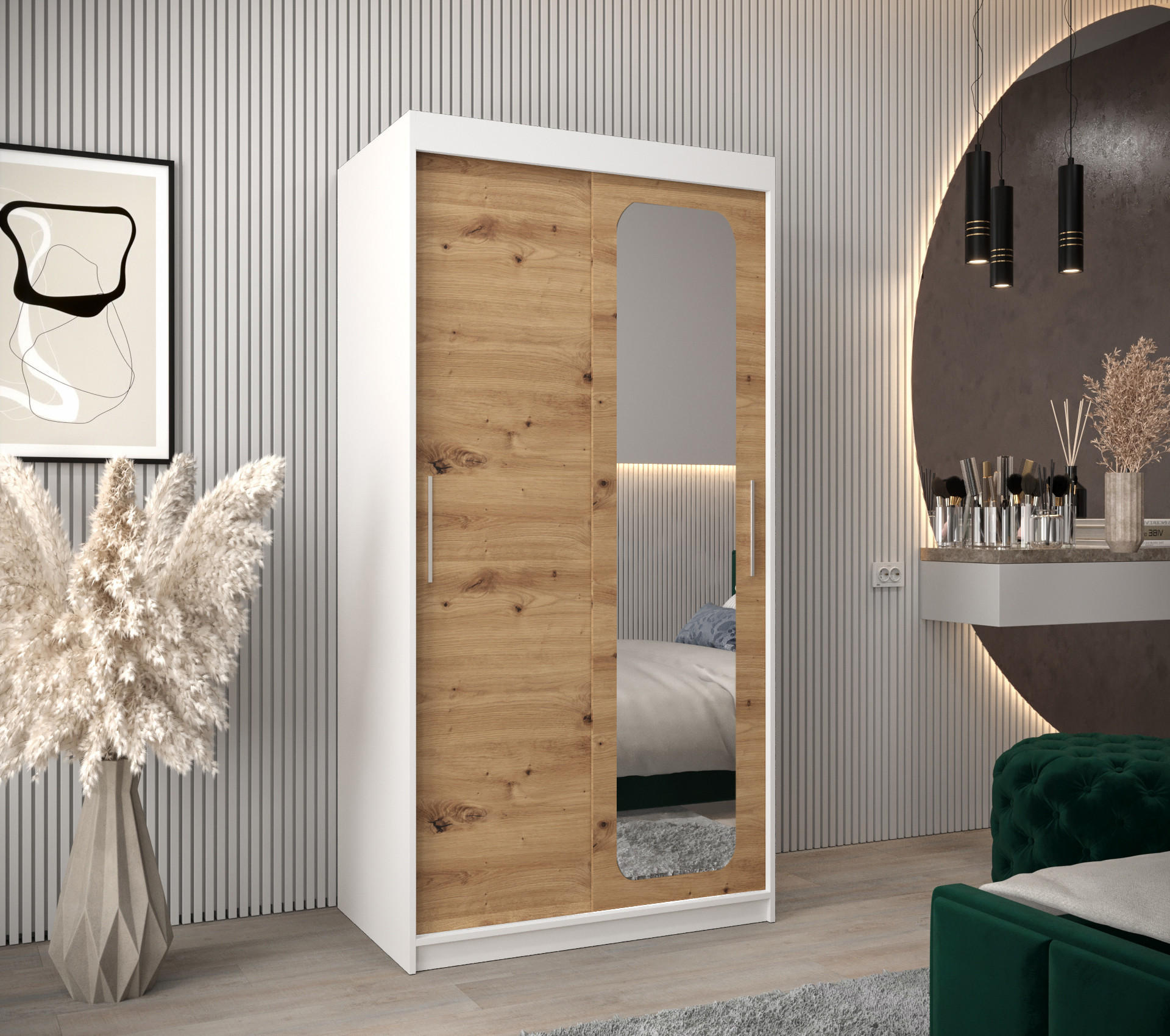 SCHWEBETÜRENSCHRANK 200/100/62 2-türig - Silberfarben/Eiche Artisan, Holz/Kunststoff (100/200/62cm) - Abiks Möbel