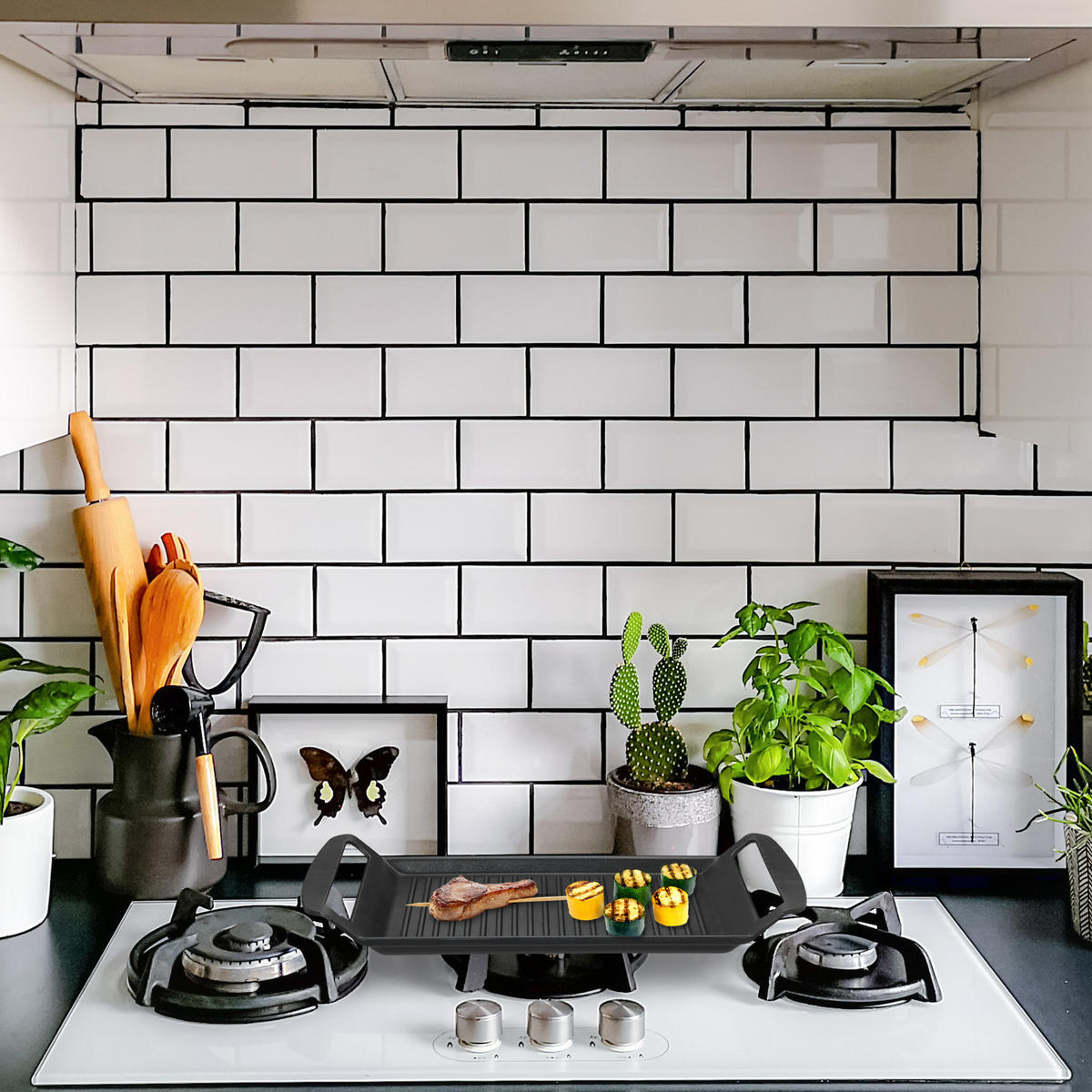 GRILLPLATTE Herd - Anthrazit, Metall (39/26/3.7cm) - Relaxdays