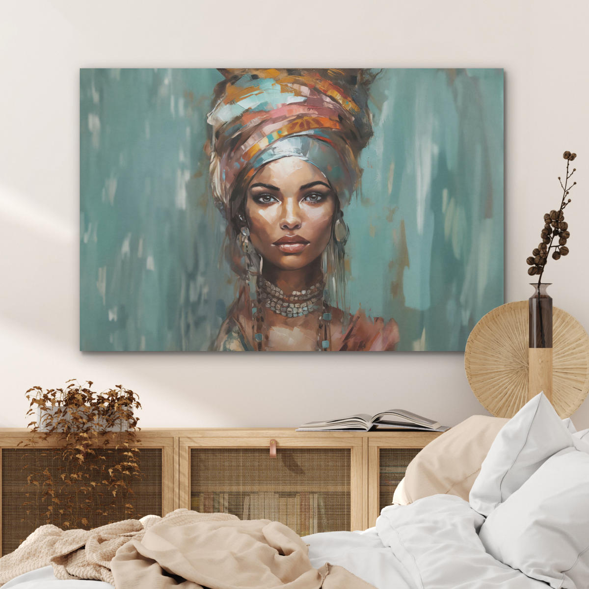 AKUSTIKBILD Frau - Kunst - Schmuck - Porträt Akustikpaneele 90x60 cm - Blaugrau, Kunststoff (90/60/0.9cm) - MuchoWow
