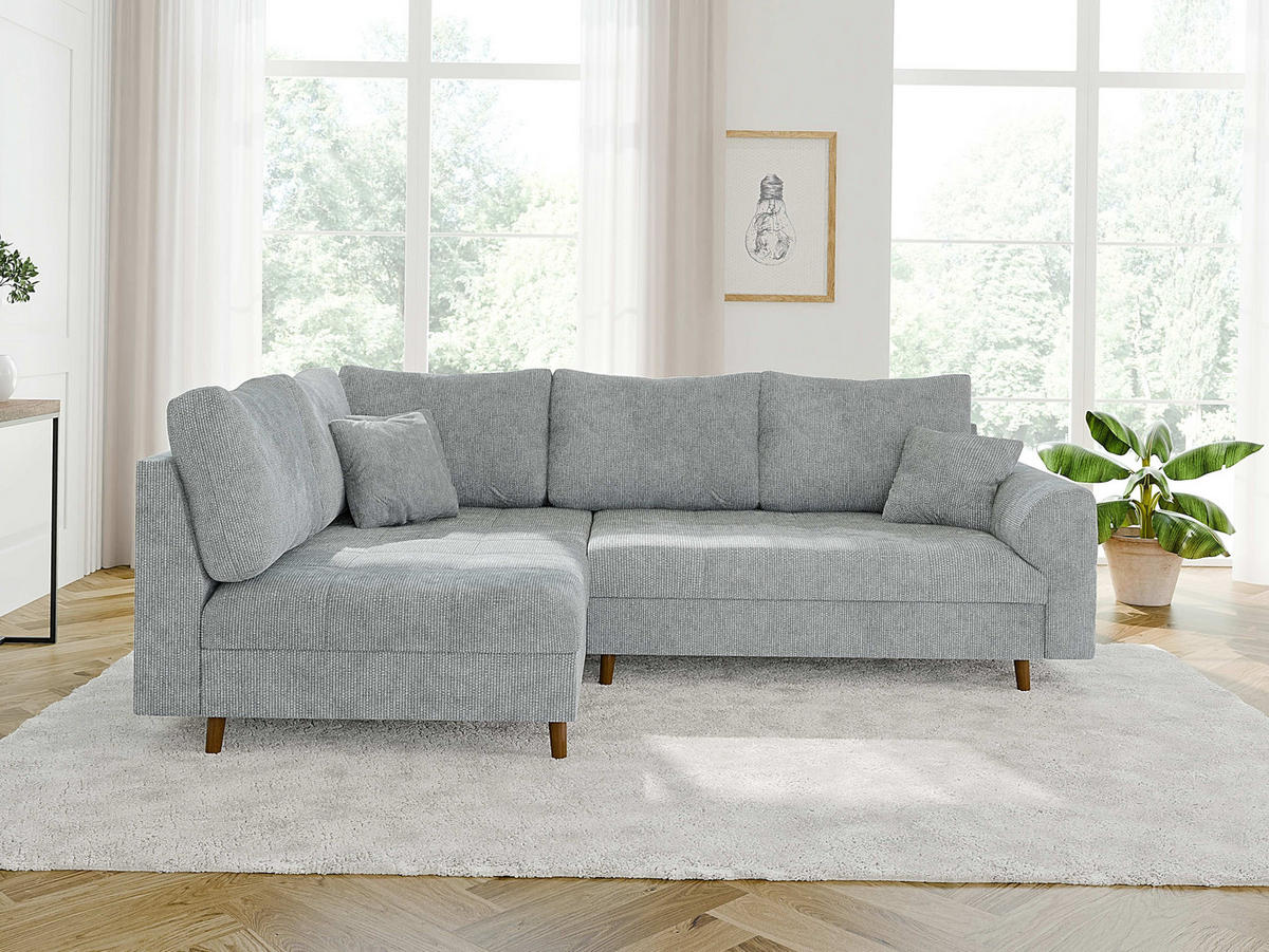 ECKSOFA inkl. Hocker Sigurd Hellgrau Chenille - Ottomane links - Hellgrau/Braun, Holz/Textil (231/161cm) - S-Style Möbel