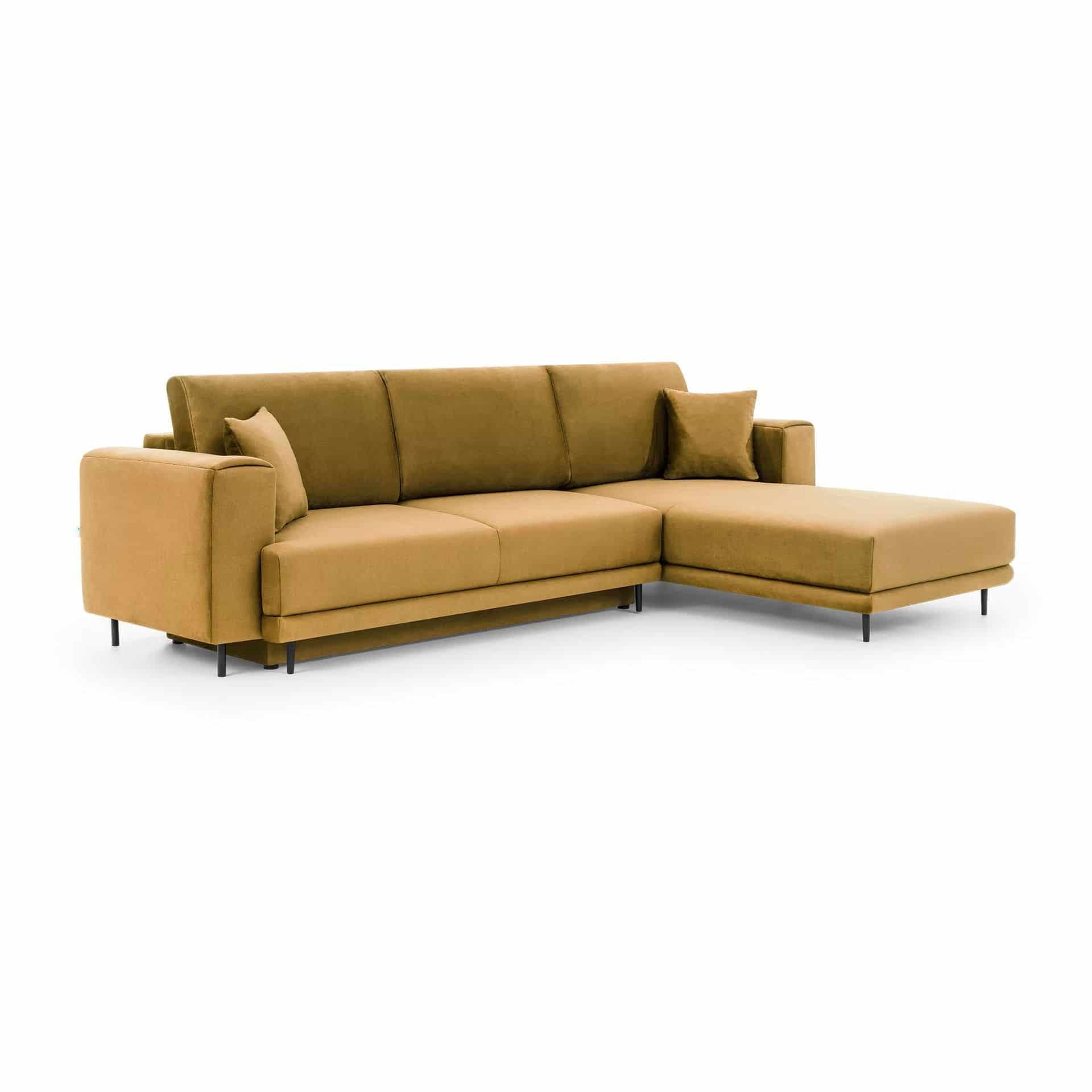 ECKSOFA mit Schlaffunktion und Bettkasten, Loco-Stoff - Gelb/Schwarz, Textil/Metall (190/289cm) - Eltap