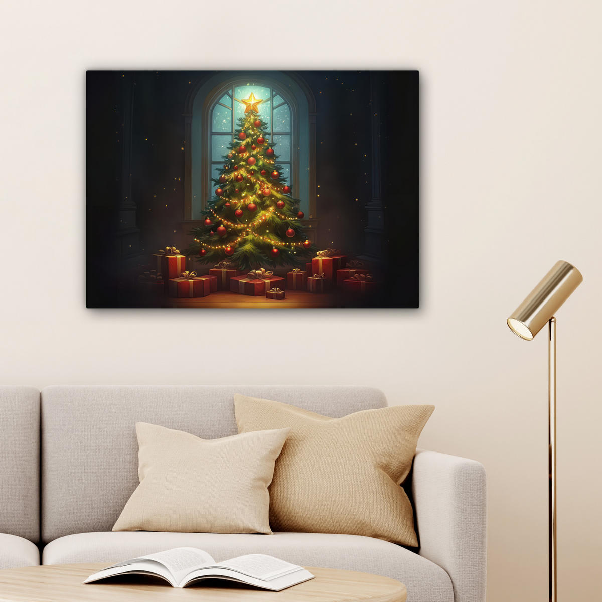 LEINWANDBILD Weihnachtsbaum - Geschenk - Winter Wandbilder 80x60 cm - Grün, Textil (80/60cm) - MuchoWow