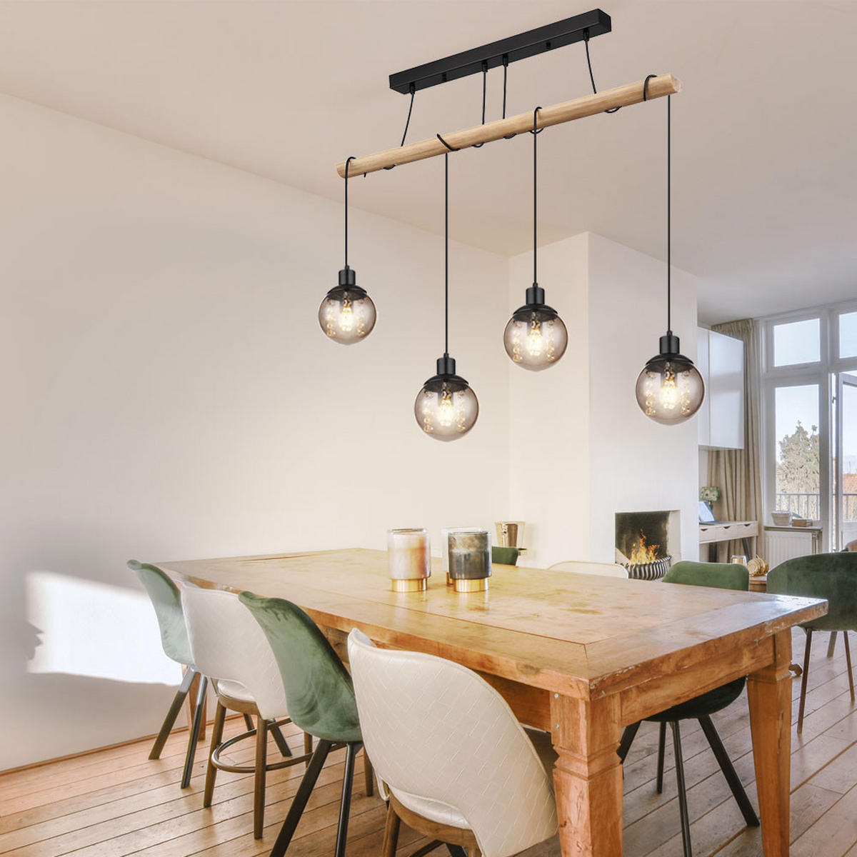 HÄNGELEUCHTE GUNDI Holzoptik Schwarz Braun - Schwarz, Holz (95/15/165cm) - Globo Lighting