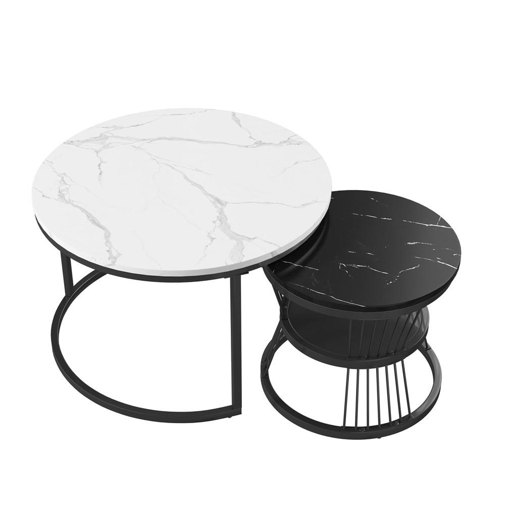 COUCHTISCH 2er-Set - Runder Couchtisch - Durchmesser 70 cm und Durchmesser 45 cm - Weiß und Schwarz - Schwarz, Holzwerkstoff (70/70/45cm) - DELFA