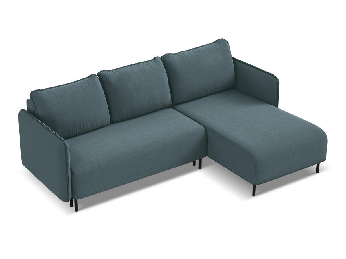 ECKSOFA mit Schlaffunktion Samt Stoff Blau - Blau/Petrol, Holz/Textil (236/162cm) - Makamii