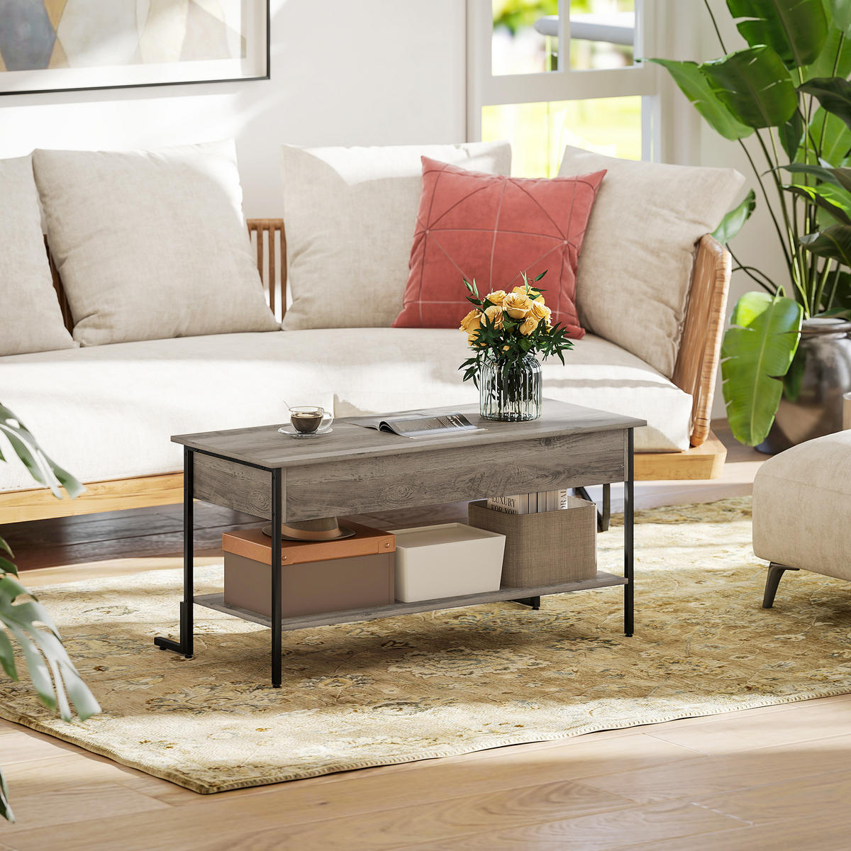 COUCHTISCH DE-15792 klappbare Platte Grau - Grau, Holzwerkstoff (95/40/59cm) - ComfortXL