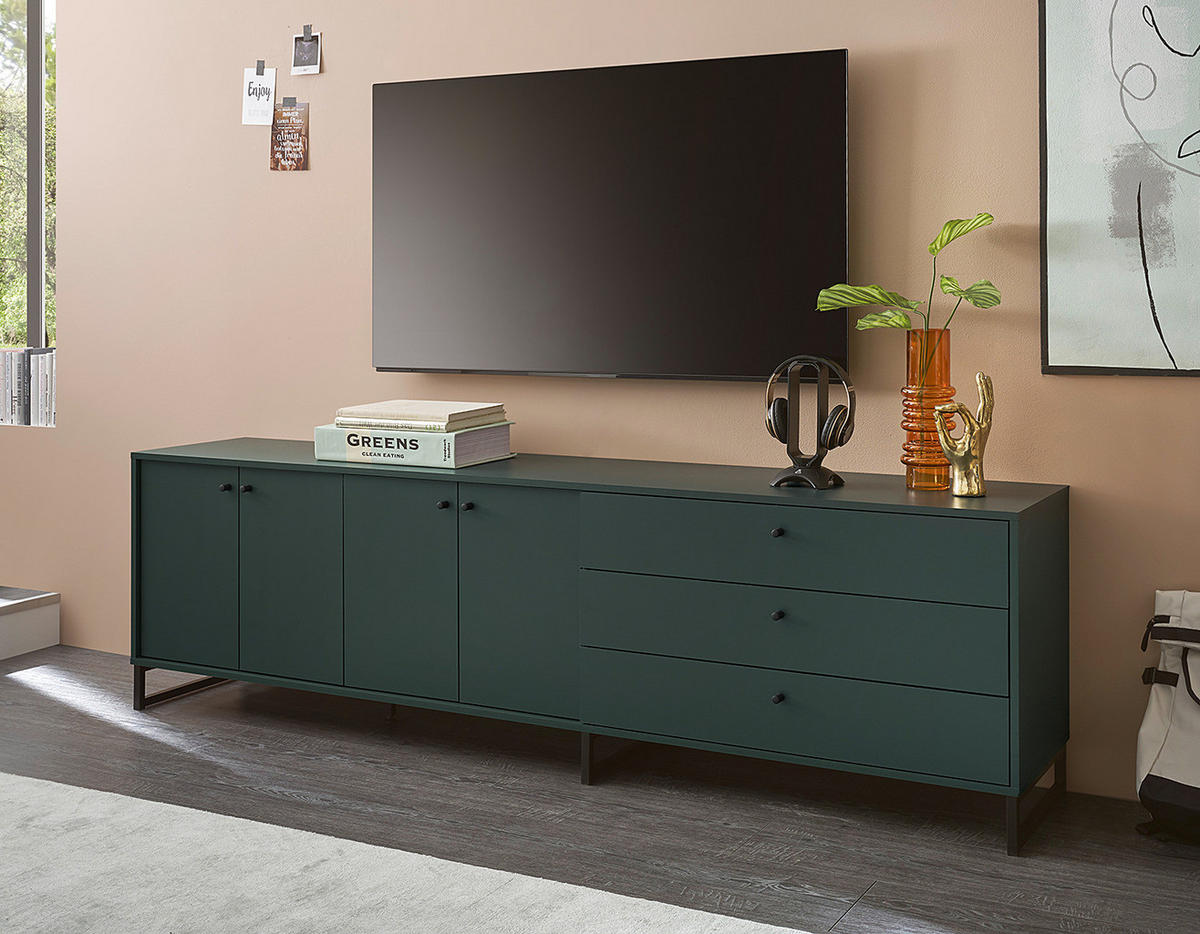 LOWBOARD - Dunkelgrün / Schwarz - Dunkelgrün, Holzwerkstoff (213/62/42cm) - home24