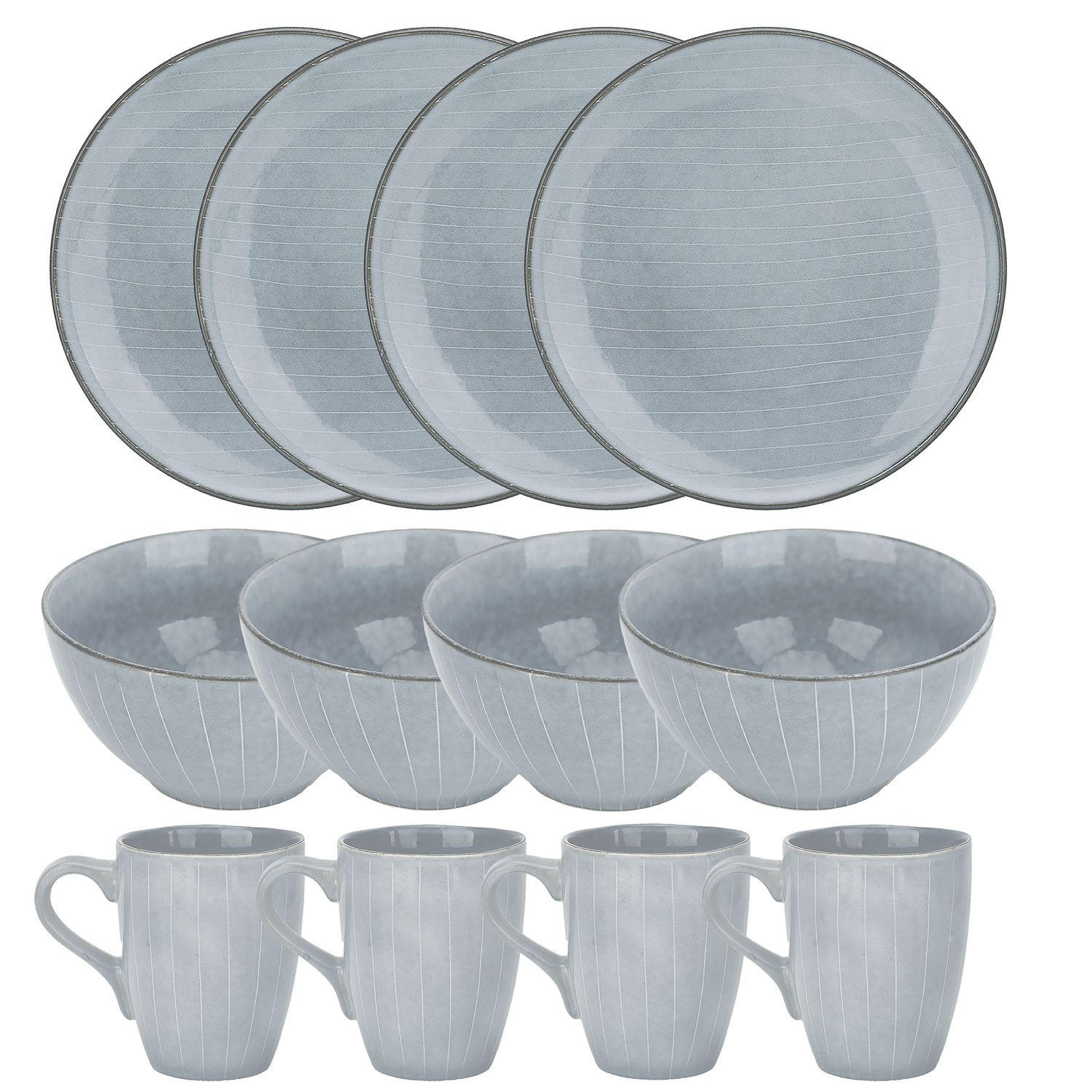 GESCHIRRSET (12-tlg.) - Grau, Keramik (30/29/45cm) - Intirilife