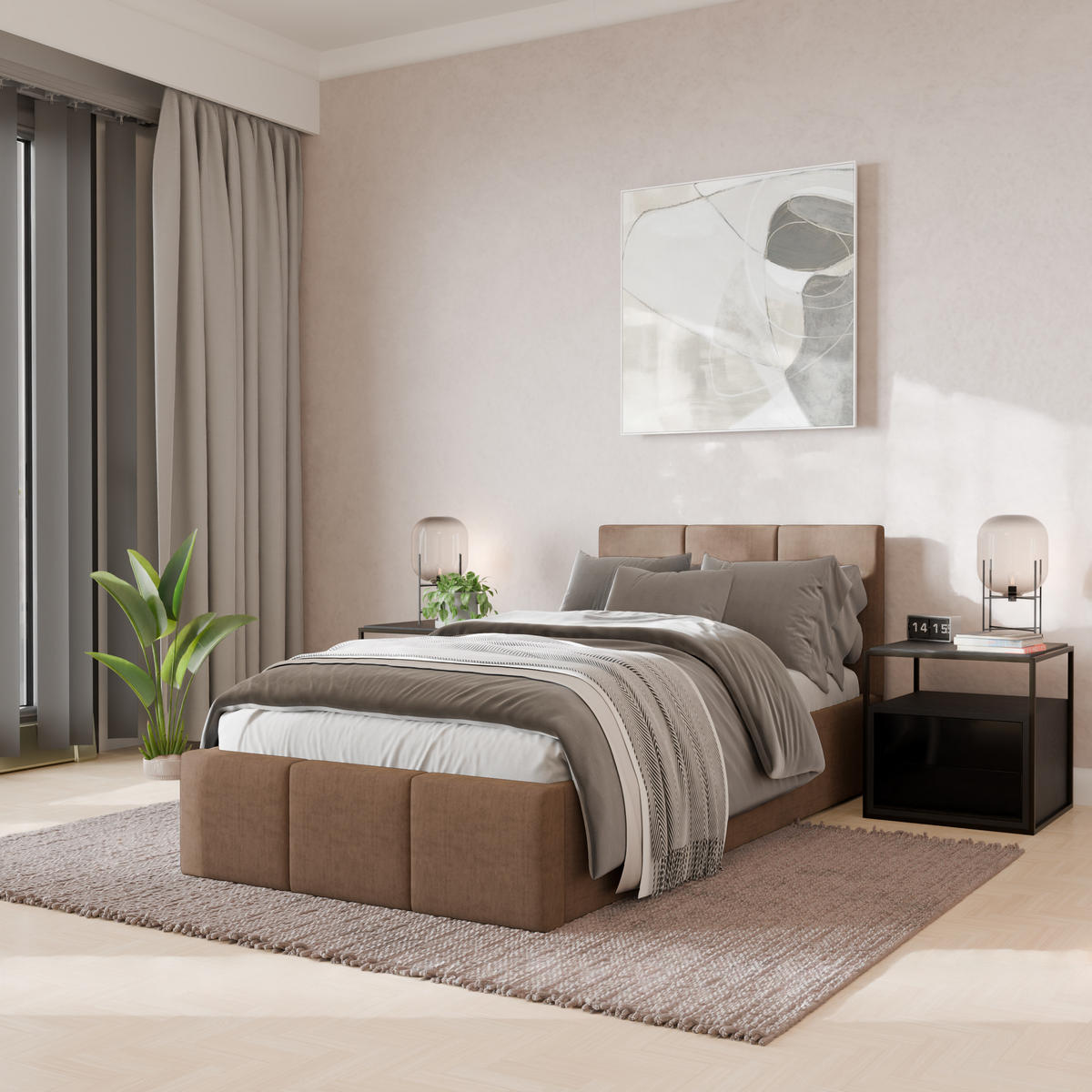 POLSTERBETT für Schlafzimmer Bett mit Stauraum Beige 90x200cm Kopfteil 100cm - Beige, Holzwerkstoff/Metall (90/200cm) - Muralo