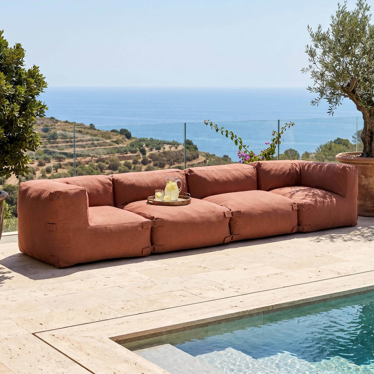 SOFA mit 4 Sitzplätzen, Terrakotta - Braun, Textil - Oviala