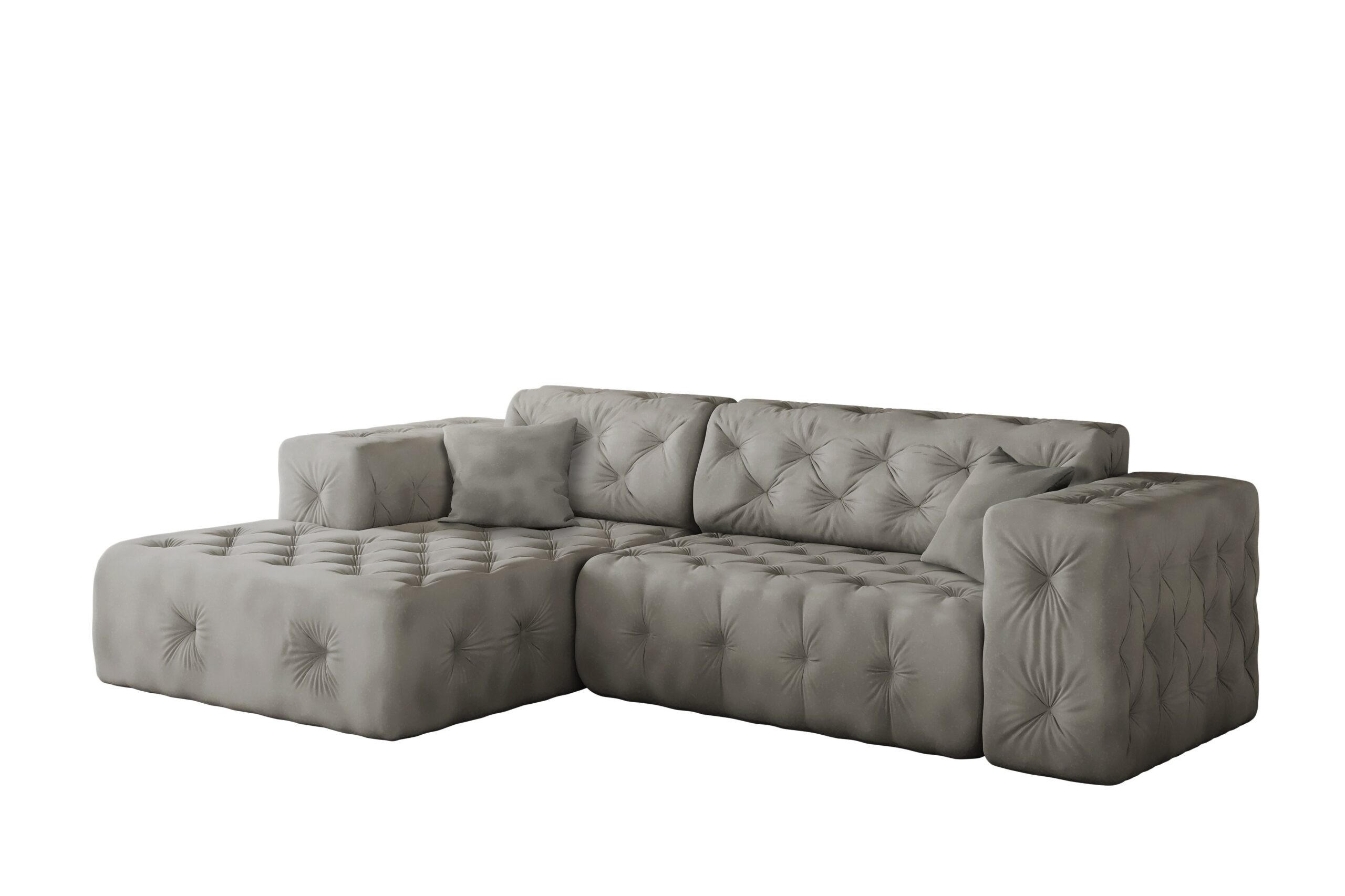 ECKSOFA L-Form Gesteppt LUX Stoff Whisper Links Silber - Silberfarben, Holz/Kunststoff (165/266cm) - Kaiser Möbel
