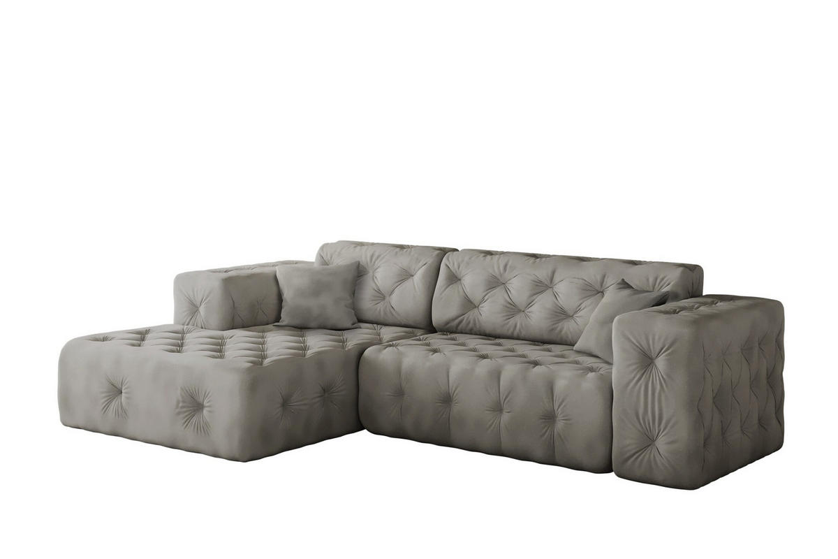 ECKSOFA L-Form Gesteppt LUX Stoff Whisper Links Silber - Silberfarben, Holz/Kunststoff (165/266cm) - Kaiser Möbel