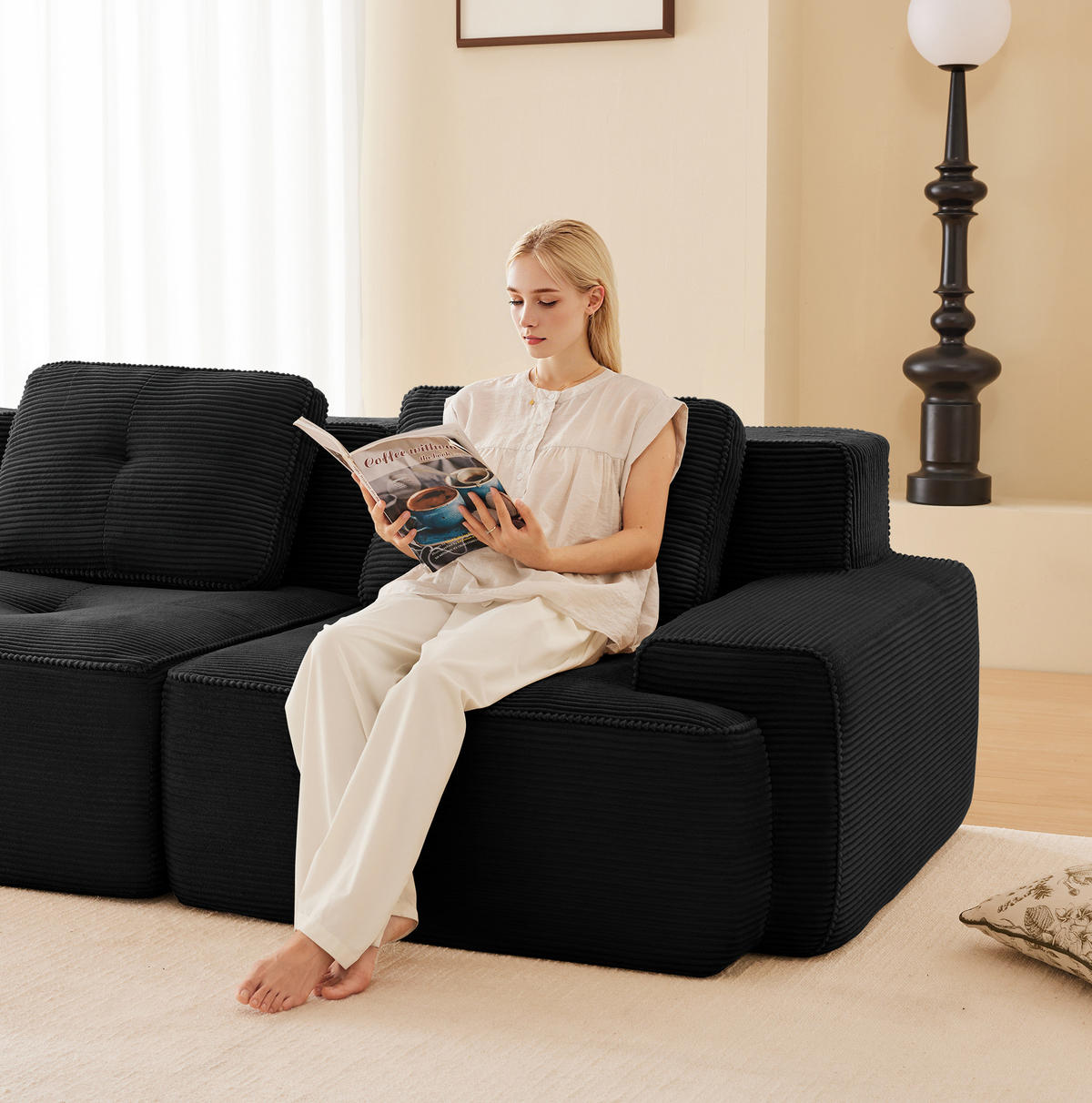 ECKSOFA aus Cord mit modularem Design Schwarz - Schwarz, Textil (104/382cm) - Modenvie