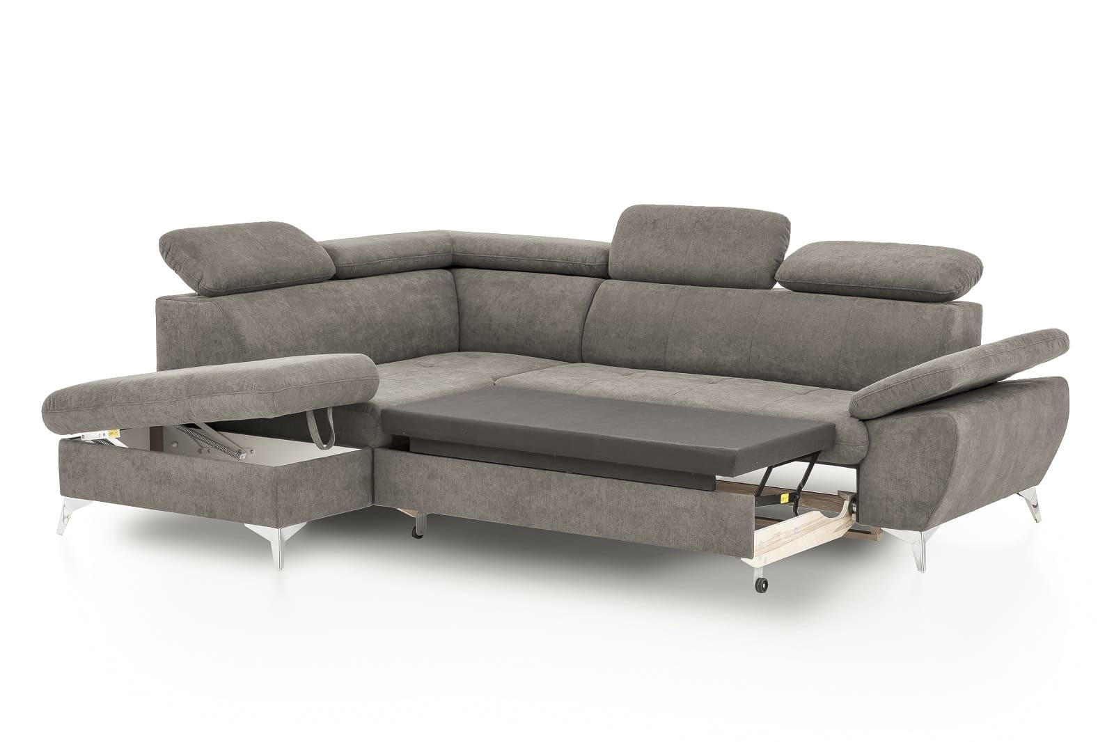 ECKSOFA mit Schlaffunktion und praktischem Bettkasten - Chromfarben/Grau, Textil/Metall (256/209cm) - Cotta