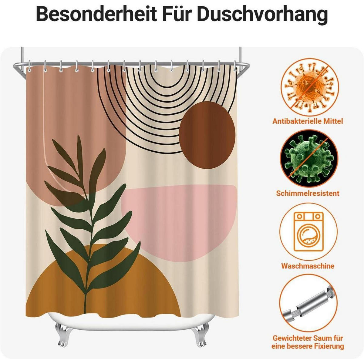 DUSCHVORHANG Blätterabdruck 240 x 200 cm - Multicolor, Textil (240/200cm)