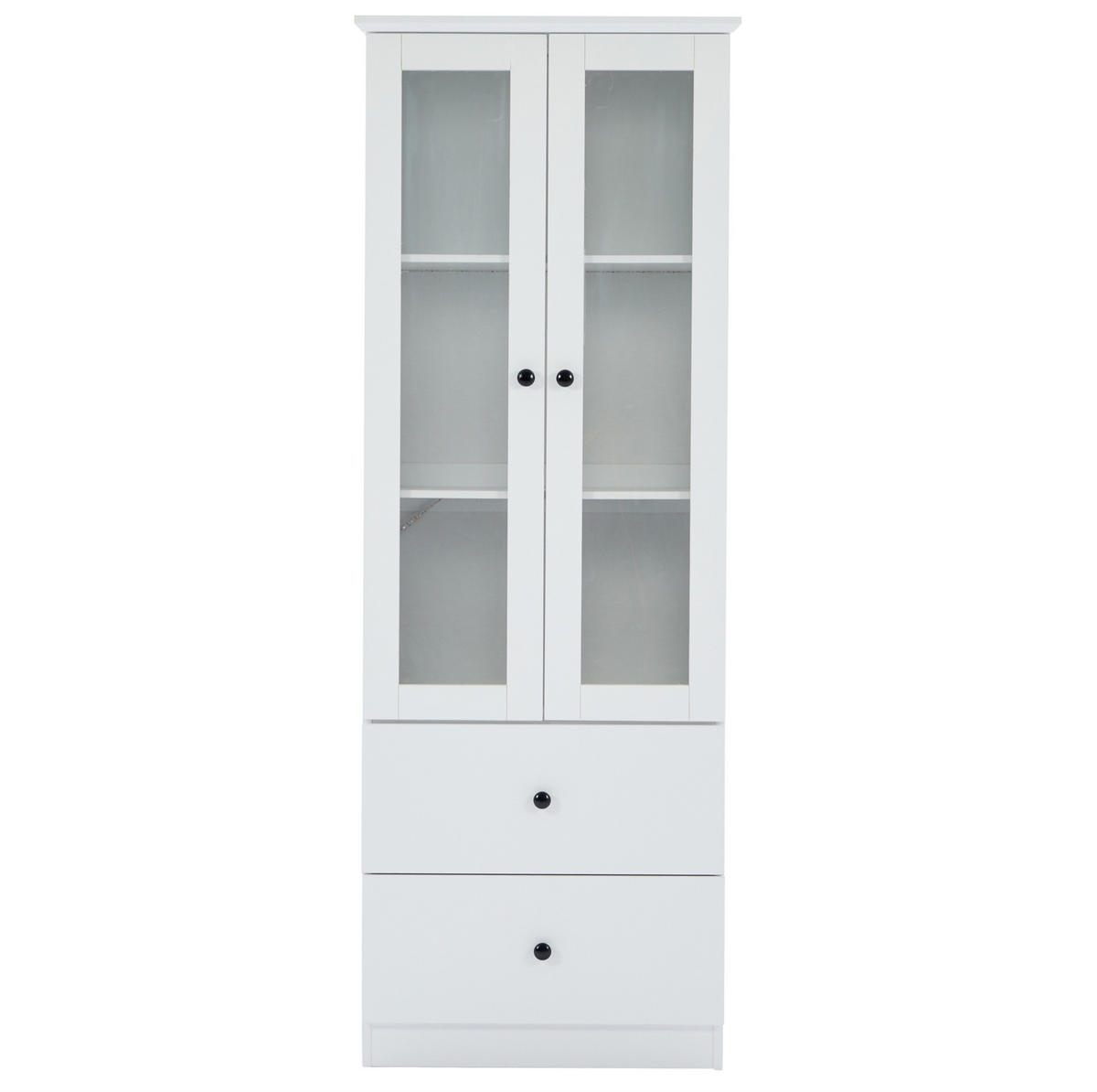 VITRÍNA z MDF a dřevotřísky 60x165x35,5 cm bílá s LED, USB, skleněnými dvířky a 2 zásuvkami - bílá, kompozitní dřevo (60/165/35.5cm) - Modfu
