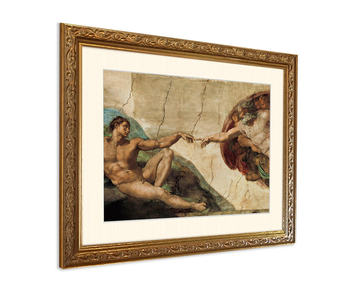 BILD gerahmt 53x63 cm Michelangelo "Die Erschaffung Adams" - Beige, Holz (63/53cm) - artissimo