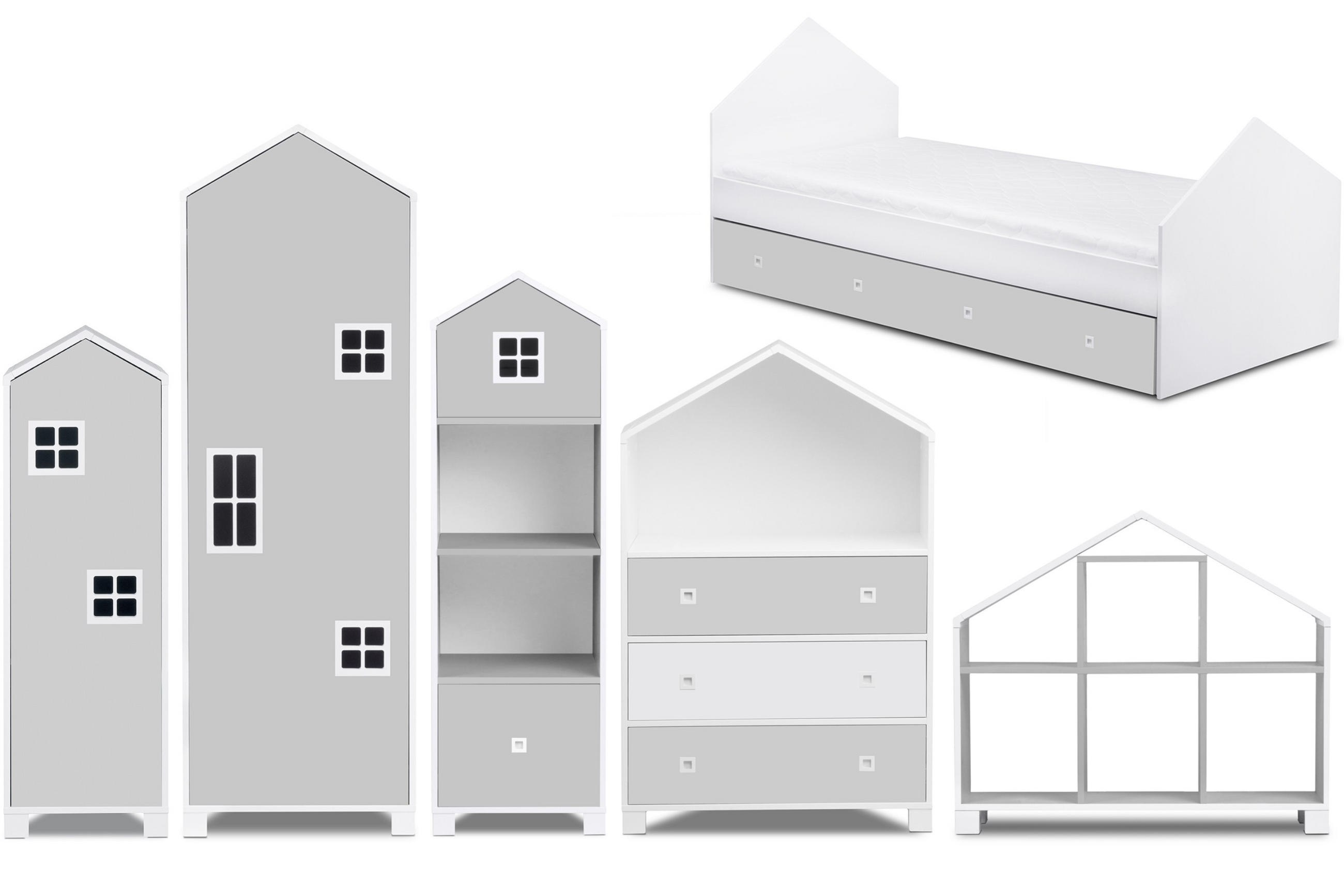 KINDERMÖBEL-SET MIRUM 6er-Set, Weiß/Grau - Weiß/Grau, Holz (57/173/45cm) - KONSIMO®