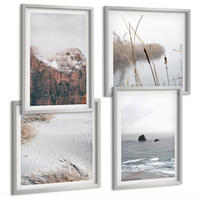 BILDER SET 4er Set - 50x50 cm & 40x60 cm Silberner Rahmen - Abstrakte Wellen, graue Pastellfarben - Silberfarben, Kunststoff (50/50cm) - TULUP