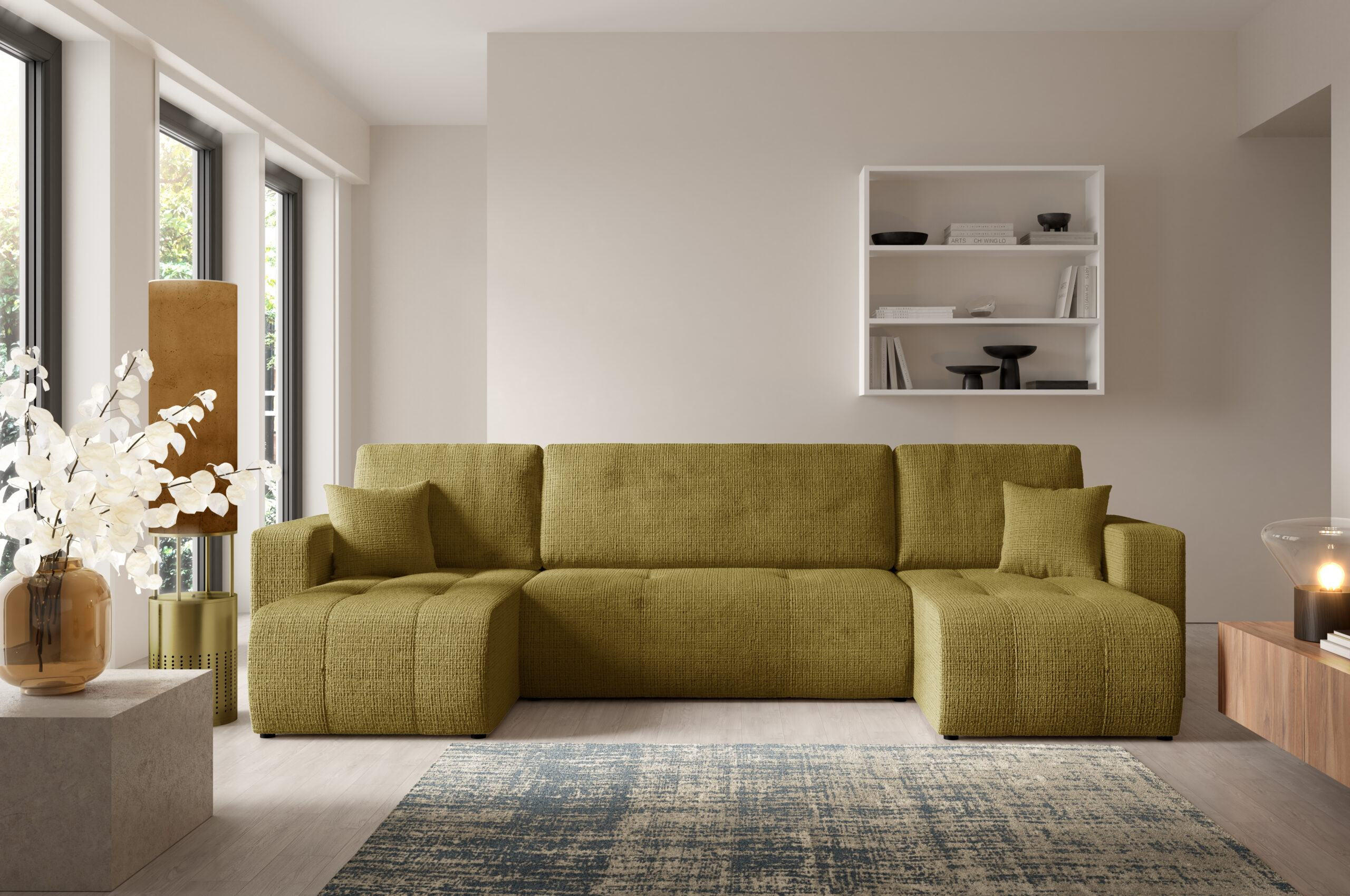 WOHNLANDSCHAFT mit Schlaffunktion Gelb - Gelb, Textil (315/70/145cm) - Furnisell