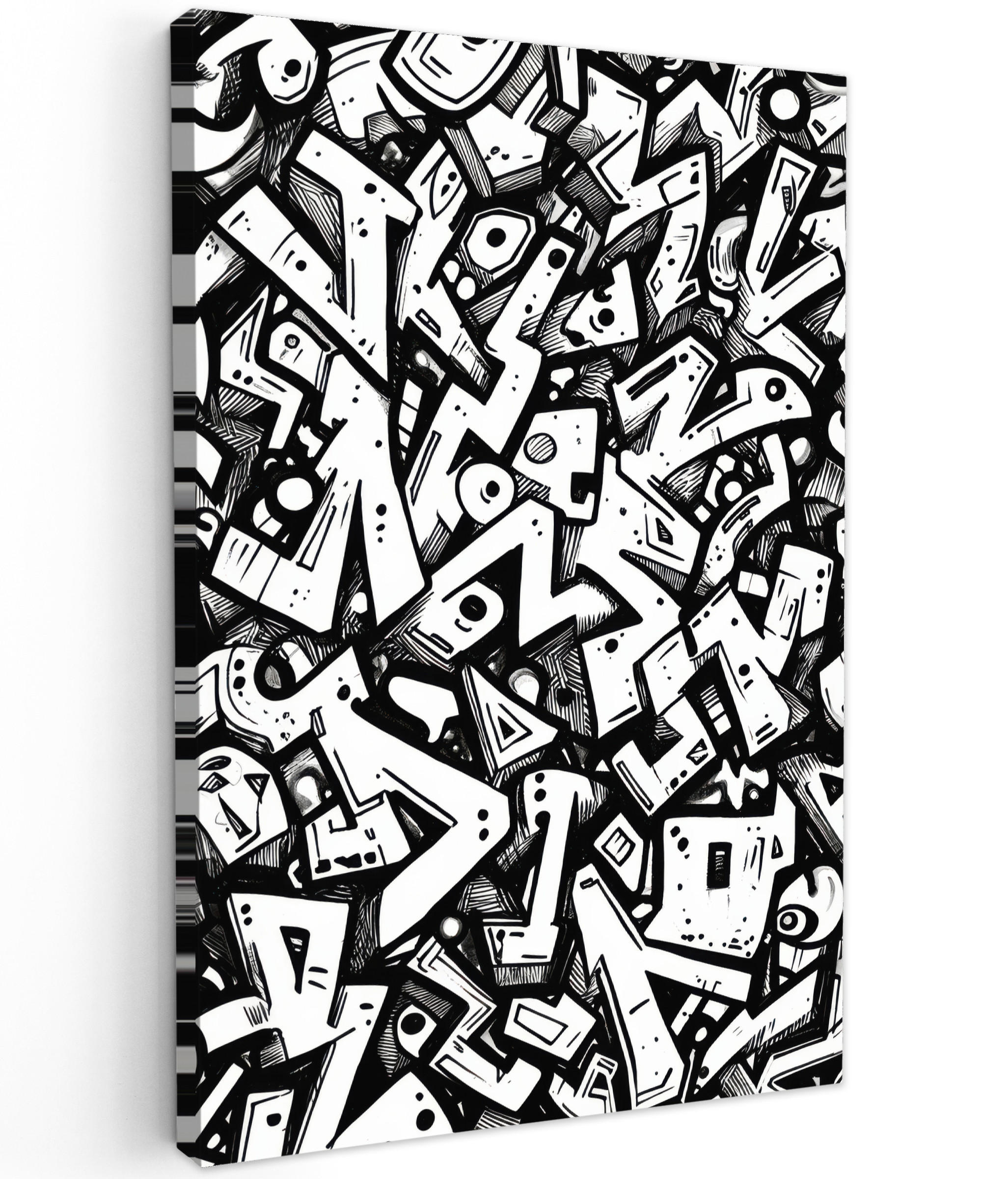 LEINWANDBILD Formen - Buchstaben - Graffiti - Schwarz Deko Groß 90x140 cm - Schwarz, Textil (90/140cm) - MuchoWow